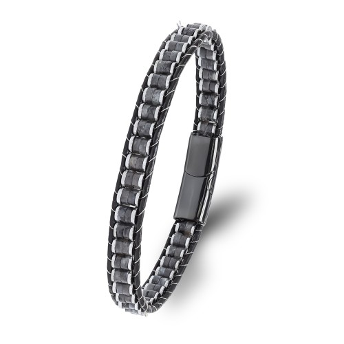 Spektrolit & Hematit Çelik Örgülü Deri Bileklik