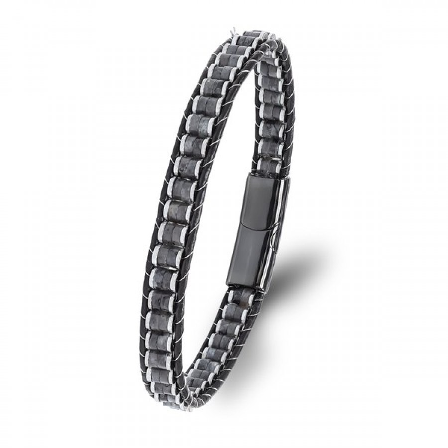 Spektrolit & Hematit Çelik Örgülü Deri Bileklik