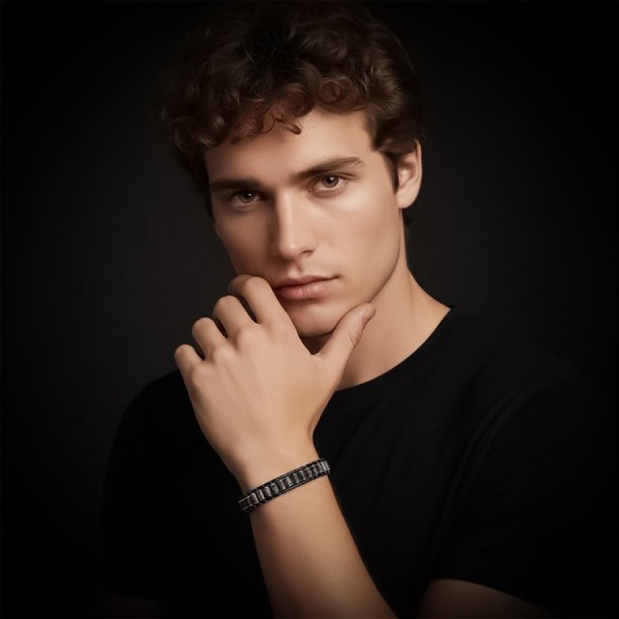 Spektrolit & Hematit Çelik Örgülü Deri Bileklik