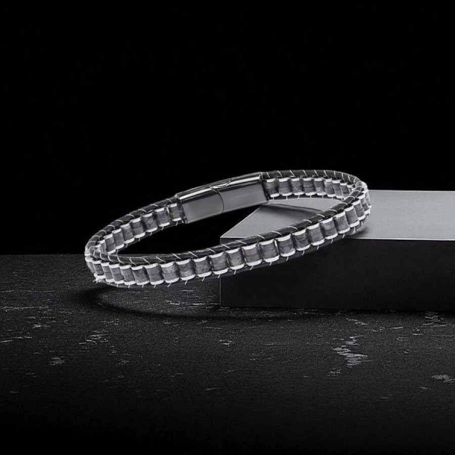 Spektrolit & Hematit Çelik Örgülü Deri Bileklik