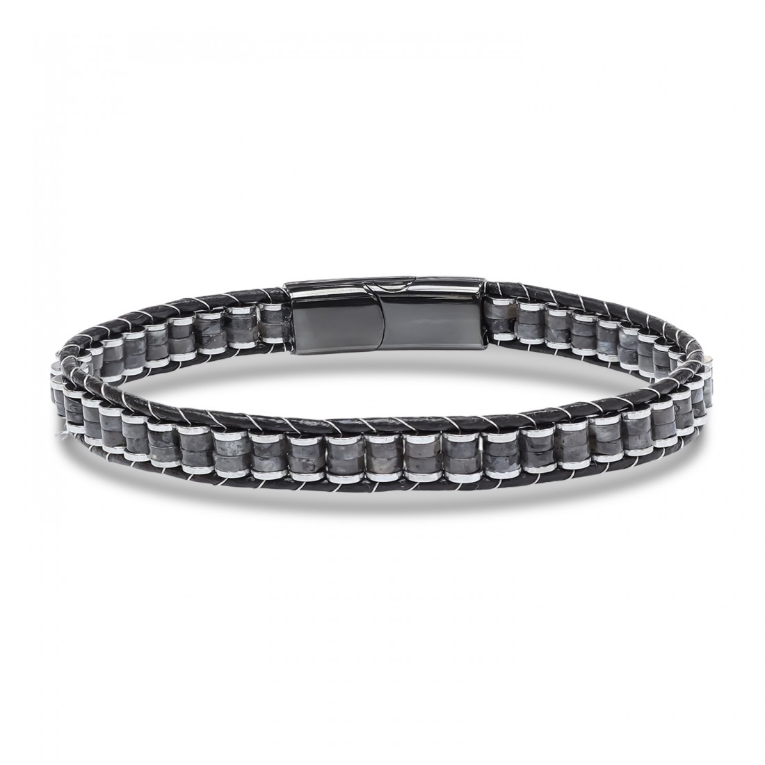 Spektrolit & Hematit Çelik Örgülü Deri Bileklik