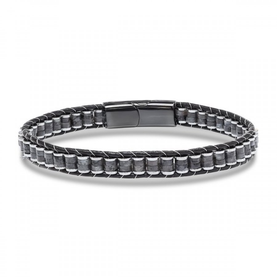 Spektrolit & Hematit Çelik Örgülü Deri Bileklik