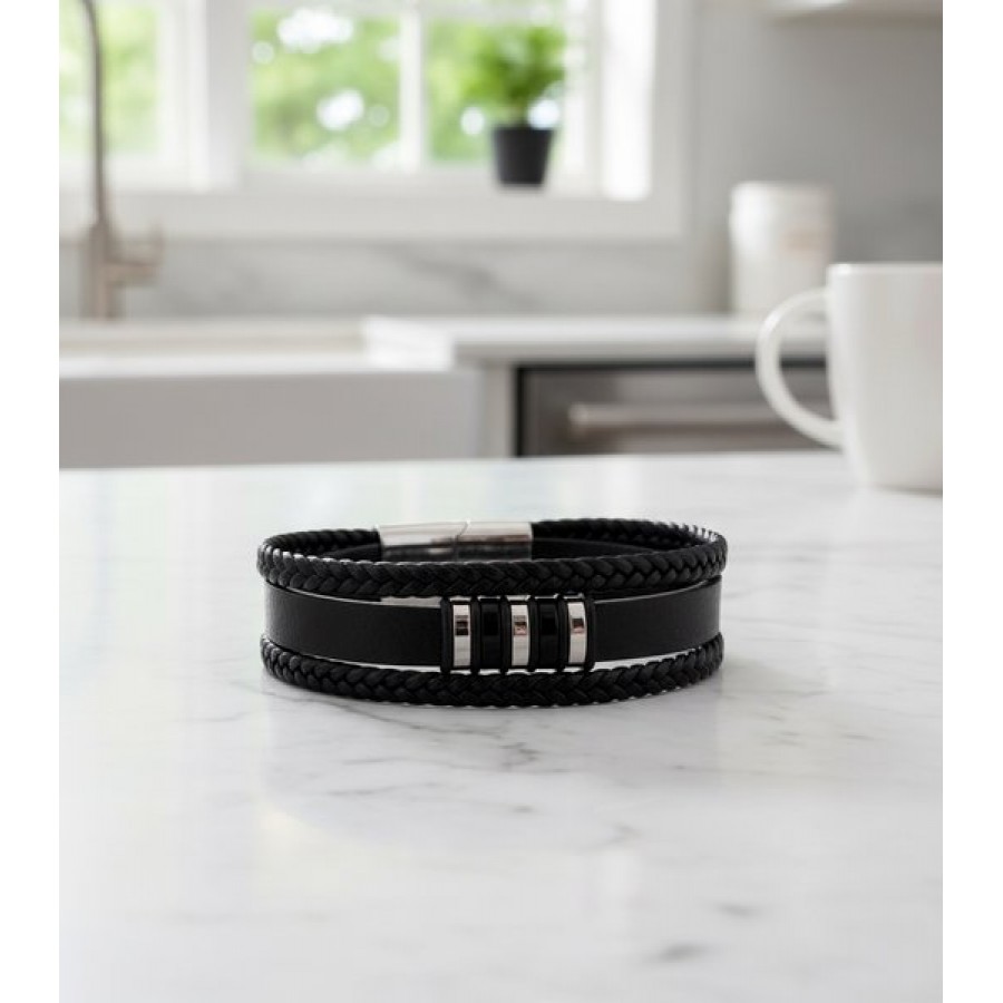 Taba Deri Çelik Halat İsim Yazılabilir Bileklik