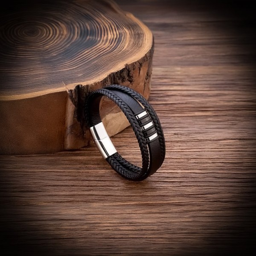 Taba Deri Çelik Halat İsim Yazılabilir Bileklik