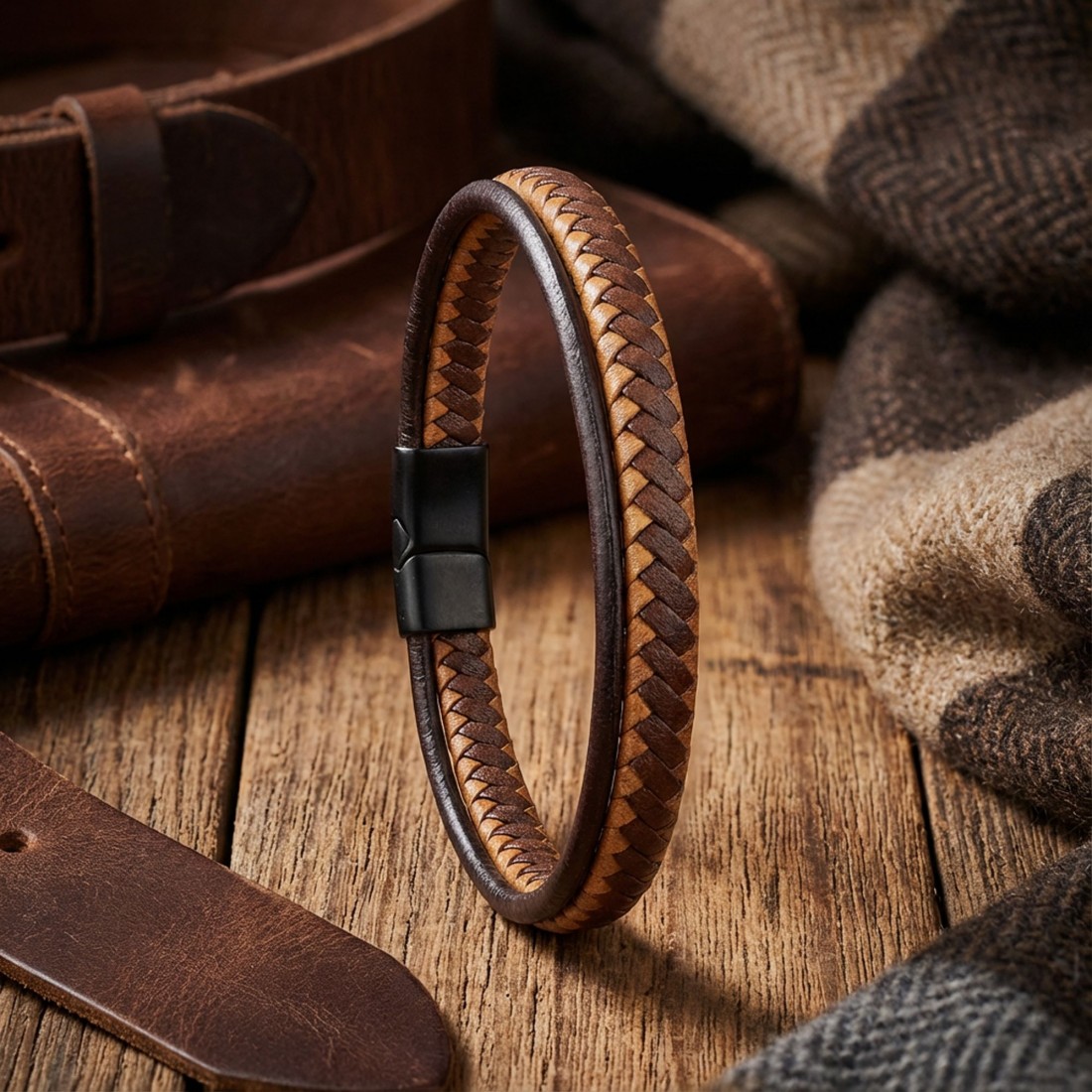 Taba Kahve Renk Çoklu Deri Bileklik