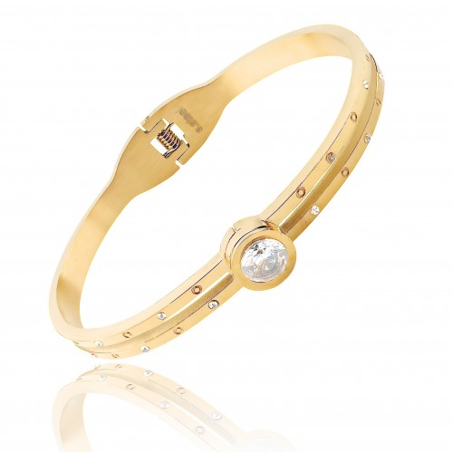 Tek Taşlı Kadın Kelepçe Çelik Bileklik