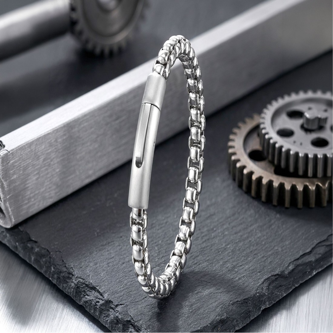 Tekli 4mm Arnavut Model Çelik Zincir Erkek Bileklik – Çelik Kilitli