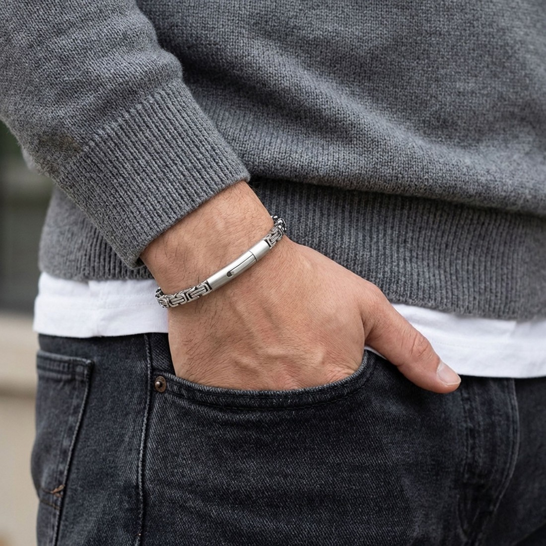 Tekli 4mm Kral Model Çelik Zincir Erkek Bileklik – Çelik Kilitli