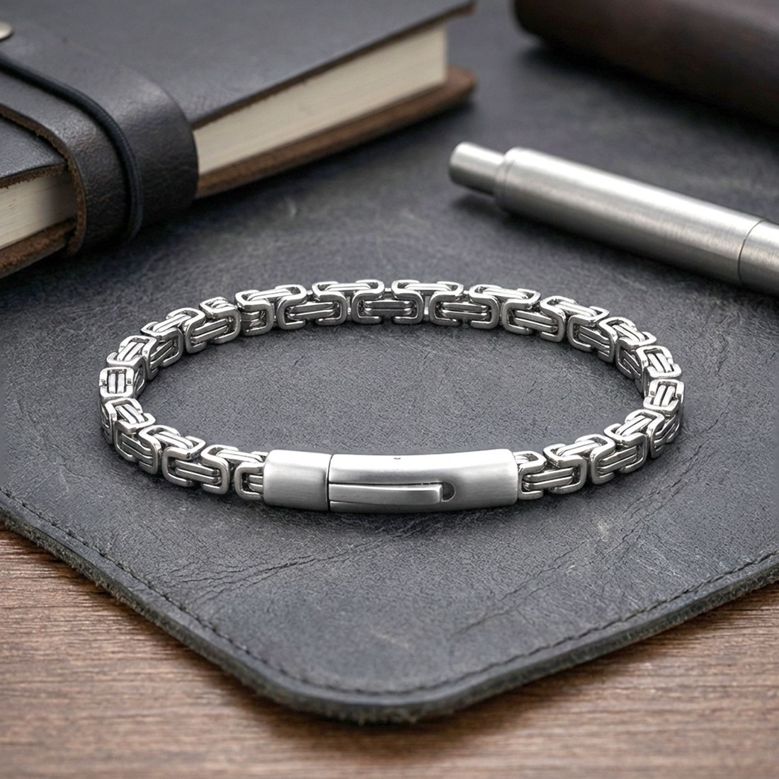 Tekli 4mm Kral Model Çelik Zincir Erkek Bileklik – Çelik Kilitli