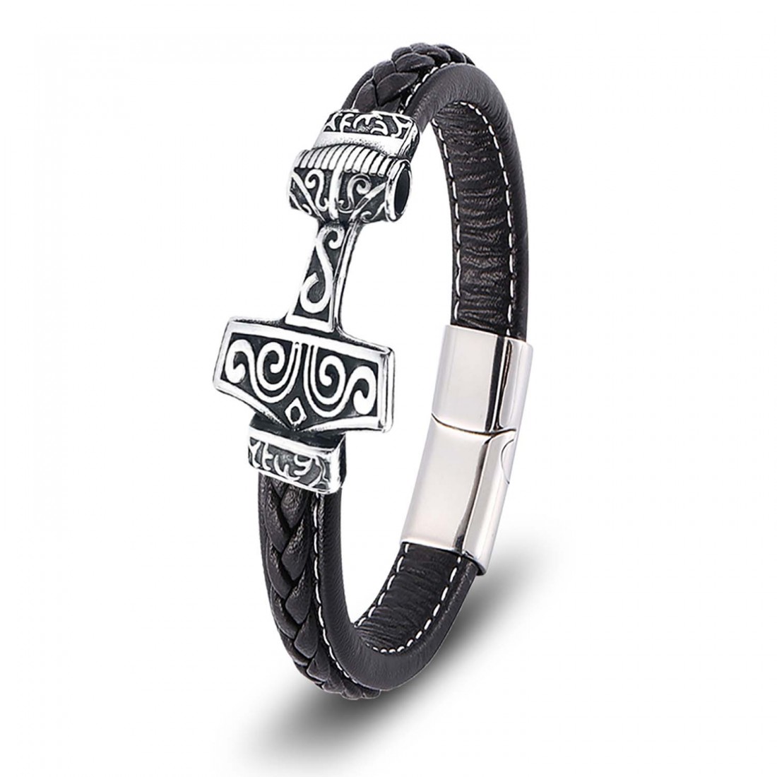 Thors Hammer Çelik Ve Deri Bileklik
