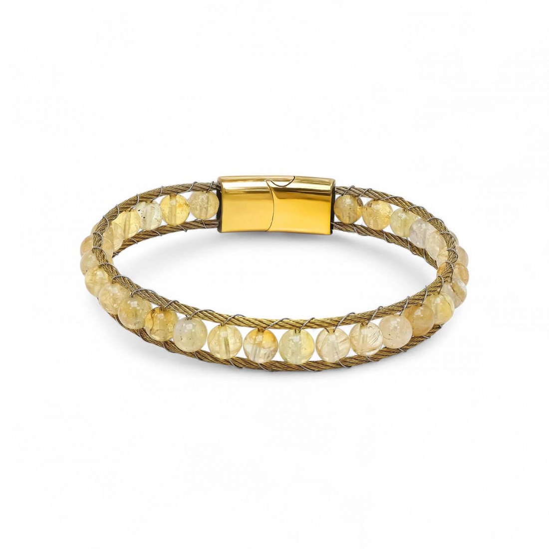 Titanyum Kilitli Sitrin Doğaltaş Ve 316L Çelik Halat Örme Erkek Bileklik