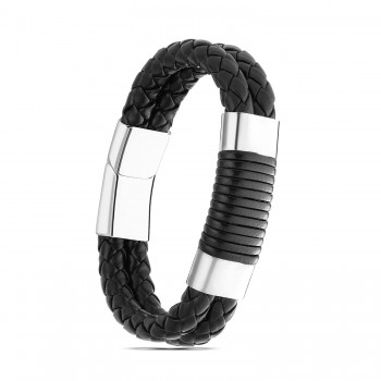 Tüp Örgü Deri Ve Çelik Bileklik