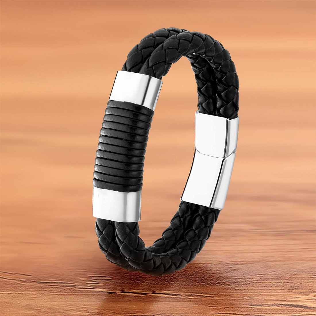 Tüp Örgü Deri Ve Çelik Bileklik