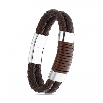 Tüp Örgü Deri Ve Çelik Bileklik