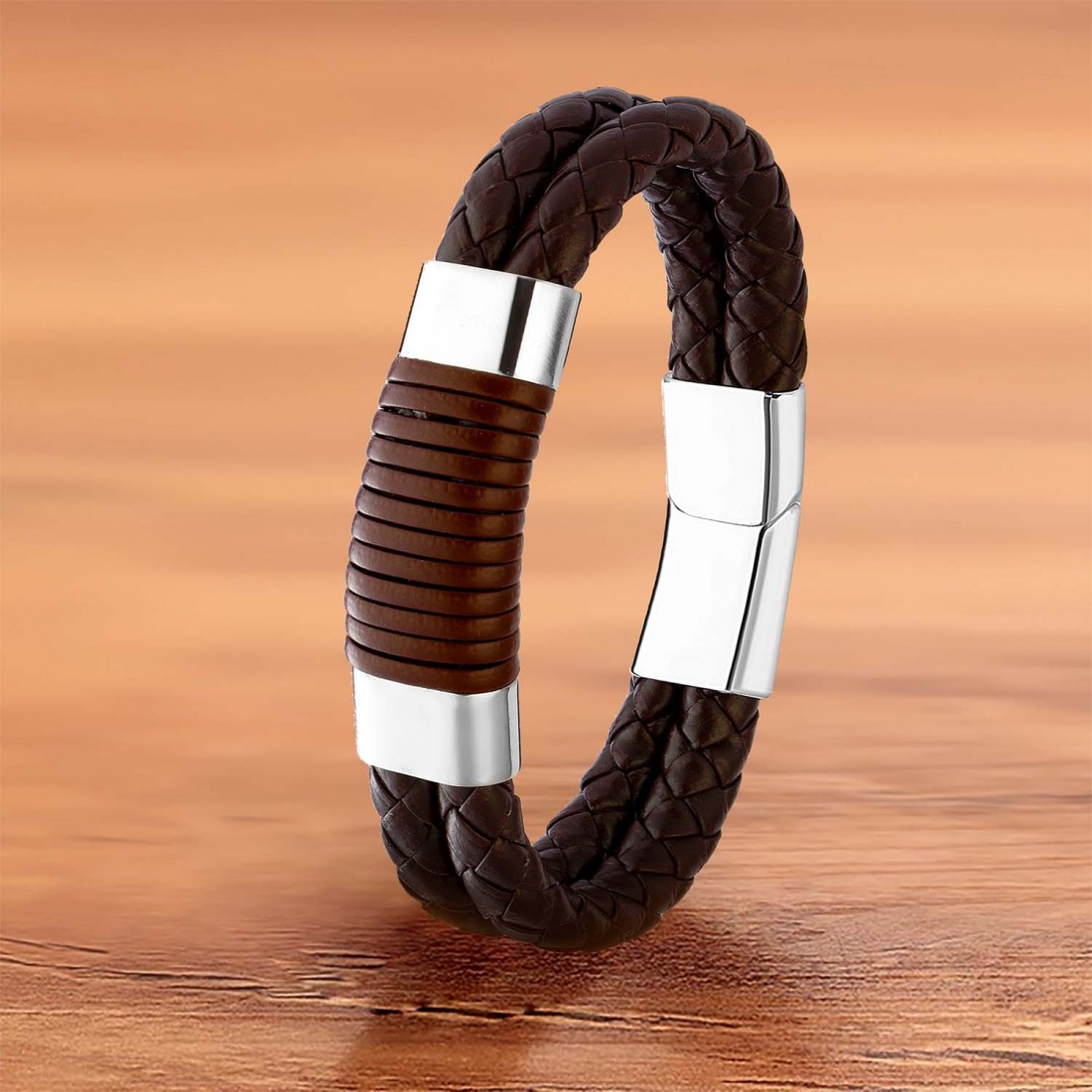 Tüp Örgü Deri Ve Çelik Bileklik