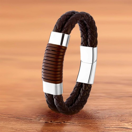 Tüp Örgü Deri Ve Çelik Bileklik