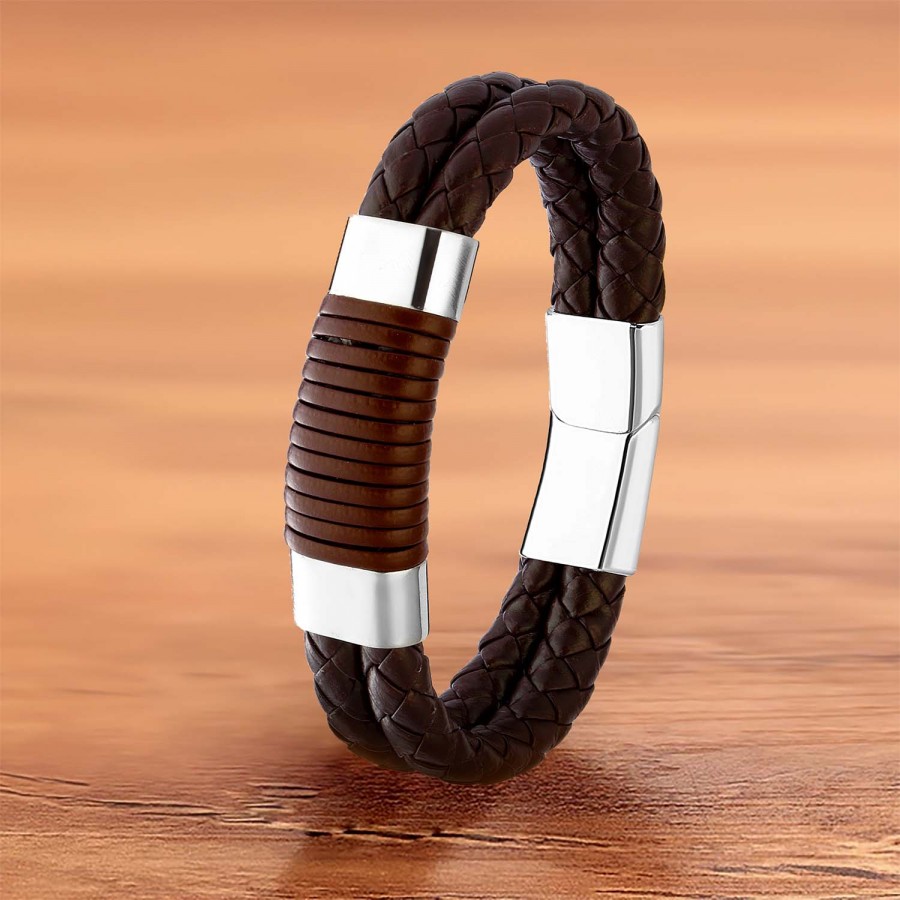 Tüp Örgü Deri Ve Çelik Bileklik