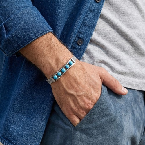 Turkuaz Taş ve Paslanmaz Çelik Bileklik