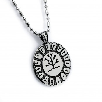 Viking Futhark Runes Hayat Ağacı Çelik Kolye Ucu