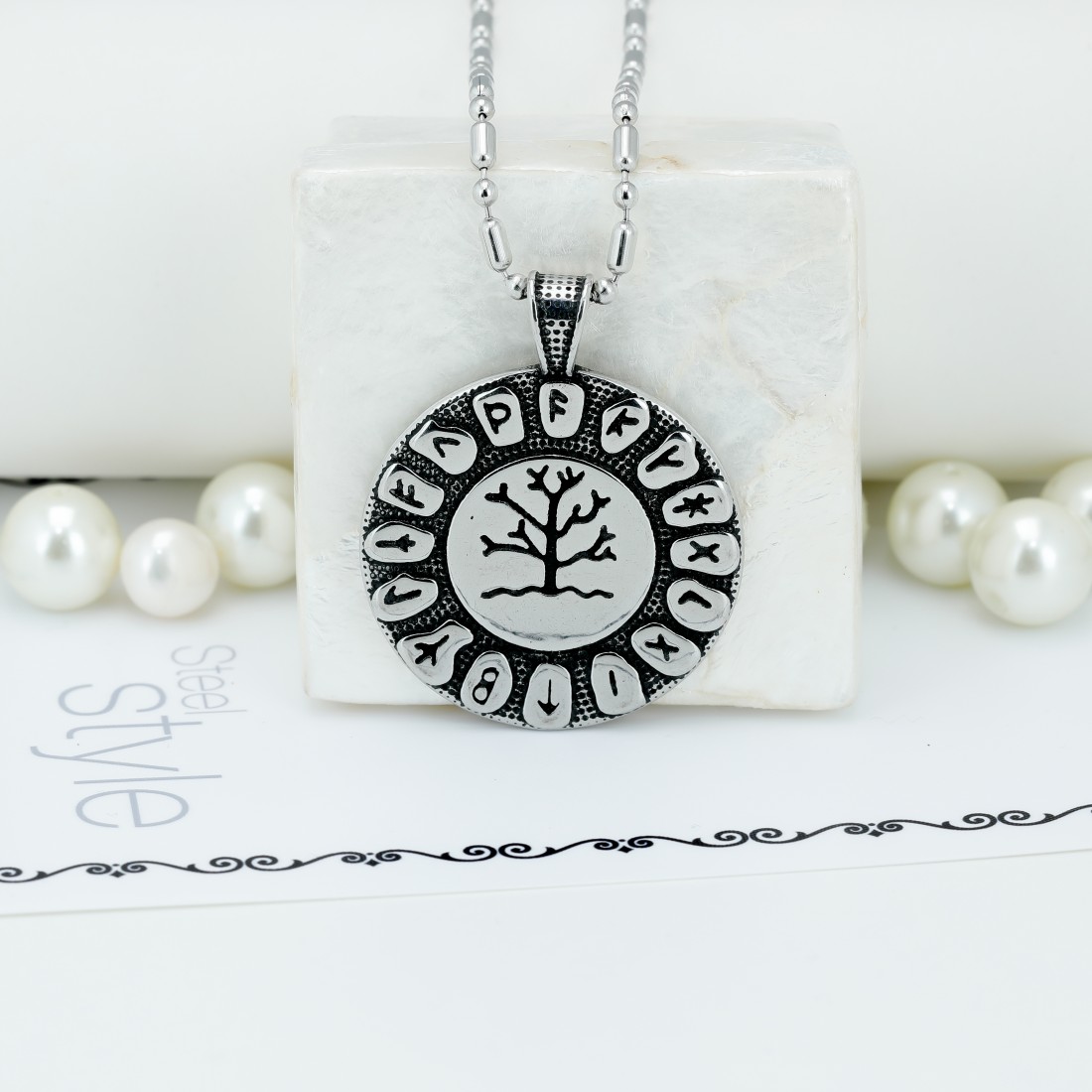 Toptan Viking Futhark Runes Hayat Ağacı Çelik Kolye Ucu Fiyatları