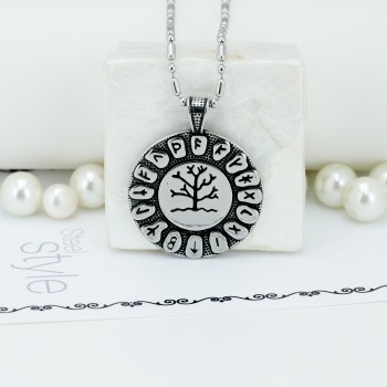 Viking Futhark Runes Hayat Ağacı Çelik Kolye Ucu