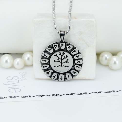 Viking Futhark Runes Hayat Ağacı Çelik Kolye Ucu