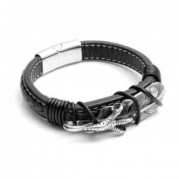 Yaprak Modeli 316L Ayar Çelik Ve Orjinal Deri Billeklik