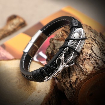 Yaprak Modeli 316L Ayar Çelik Ve Orjinal Deri Billeklik