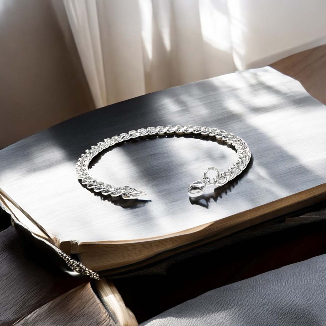 Yassı Mariner Beyaz Çelik Zincir Bileklik 1.6X6Mm