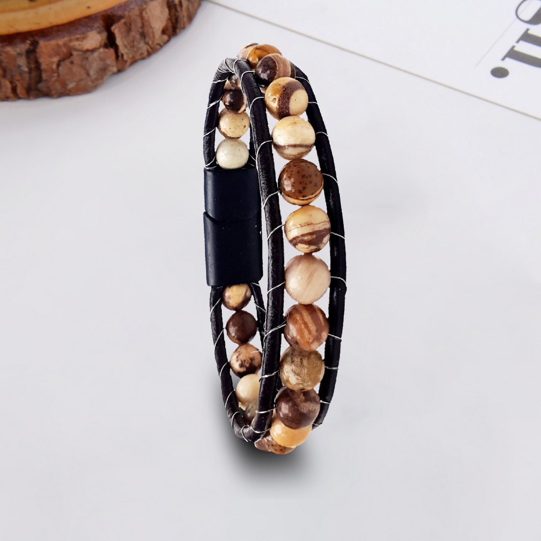 Yemen Akik  Doğaltaşlı Deri Bileklik