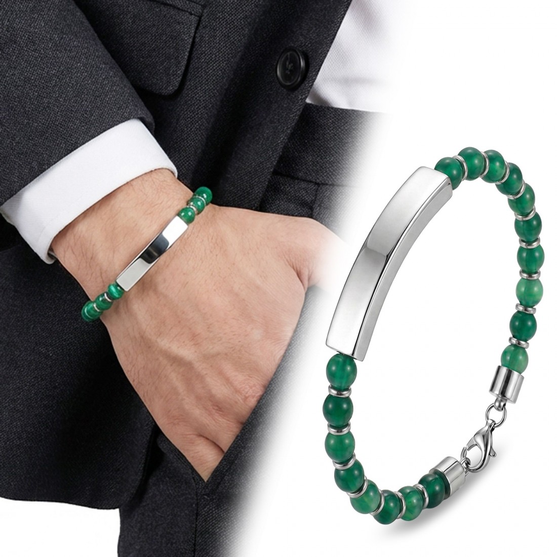 Men's Natural Stone Steel Bracelet 14201