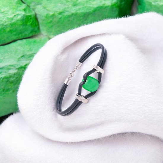 Green Agate Natural Stone Leather and Steel Lock Men's Bracelet