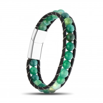 Yeşil Akik Doğaltaş Deri Bileklik