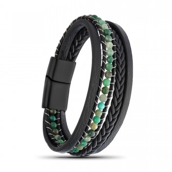 Yeşil Akik Doğaltaş Ve Deri Bileklik