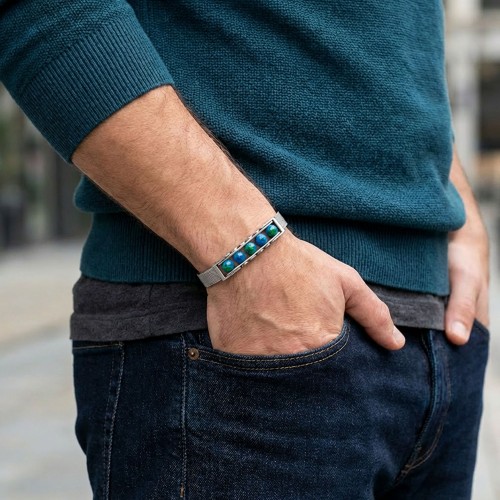 Yeşil Akik ve Paslanmaz Çelik Bileklik