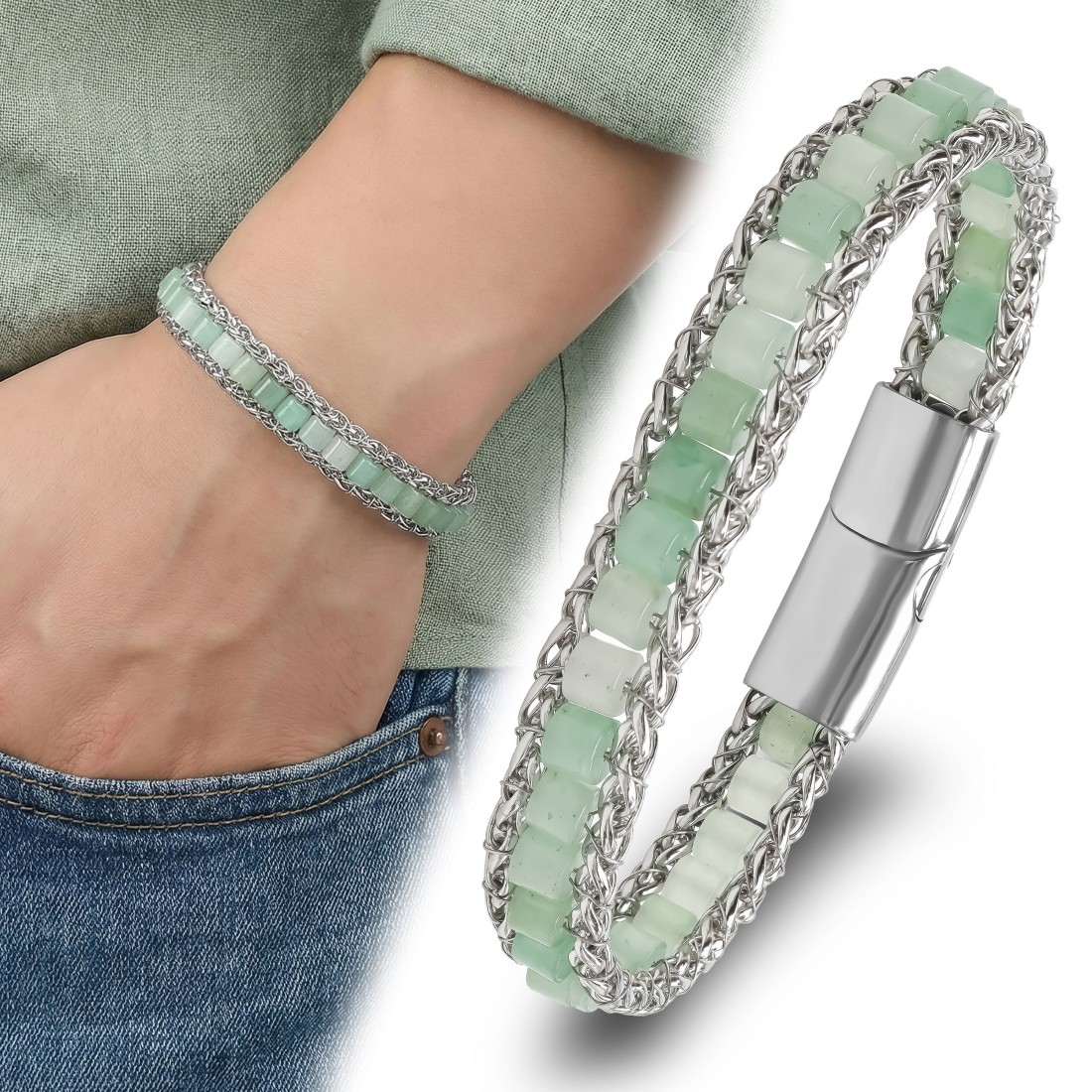 Men's Natural Stone Steel Bracelet 14036