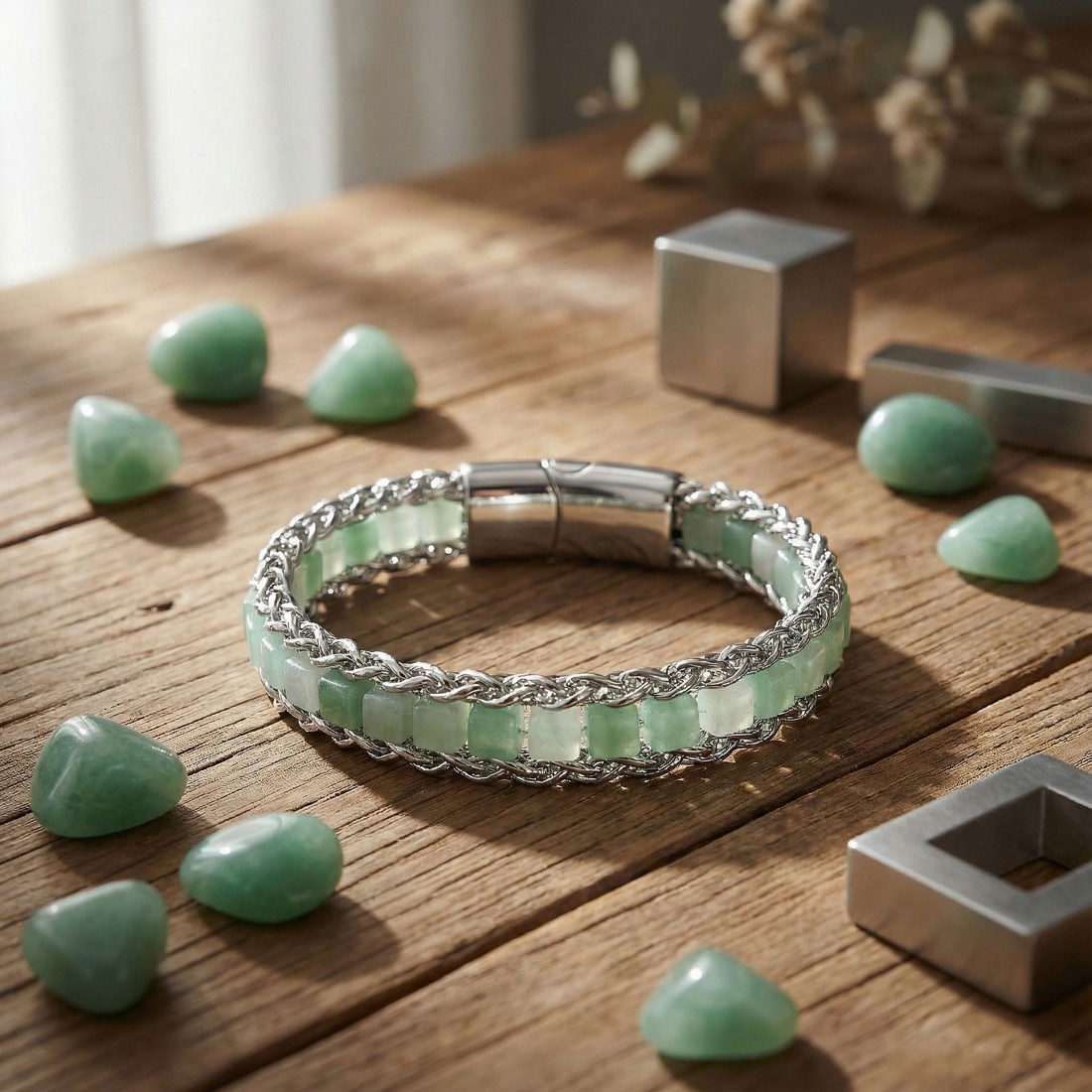 Men's Natural Stone Steel Bracelet 14036