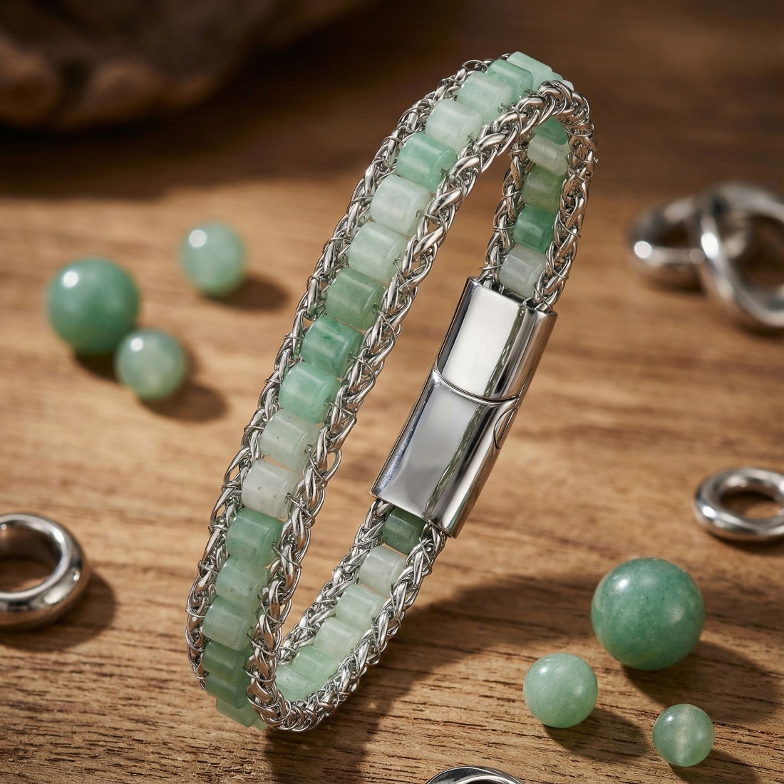 Men's Natural Stone Steel Bracelet 14036