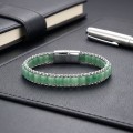 Yeşil Aventurin Doğal Taşlı Hasır Örgü Zincirli Erkek Çelik Bileklik