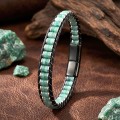 Yeşil Aventurin & Hematit Çelik Örgülü Deri Bileklik