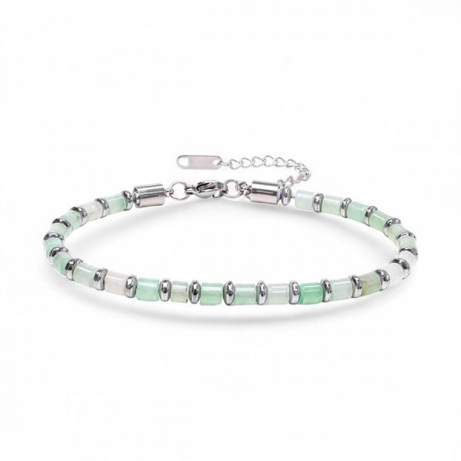 Yeşil Aventurin & Silver Hematit Taşlı Ayarlanabilir Çelik Zincir Erkek Bileklik