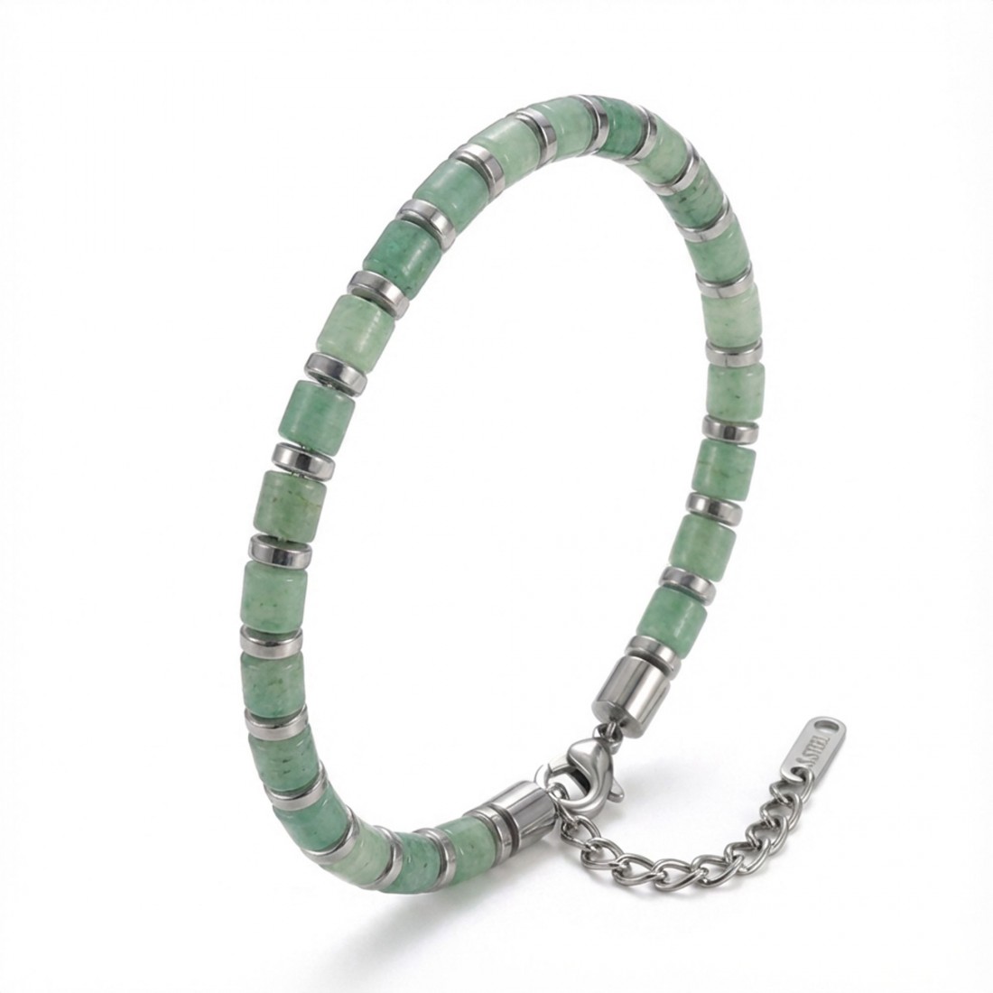 Yeşil Aventurin & Silver Hematit Taşlı Ayarlanabilir Çelik Zincir Erkek Bileklik