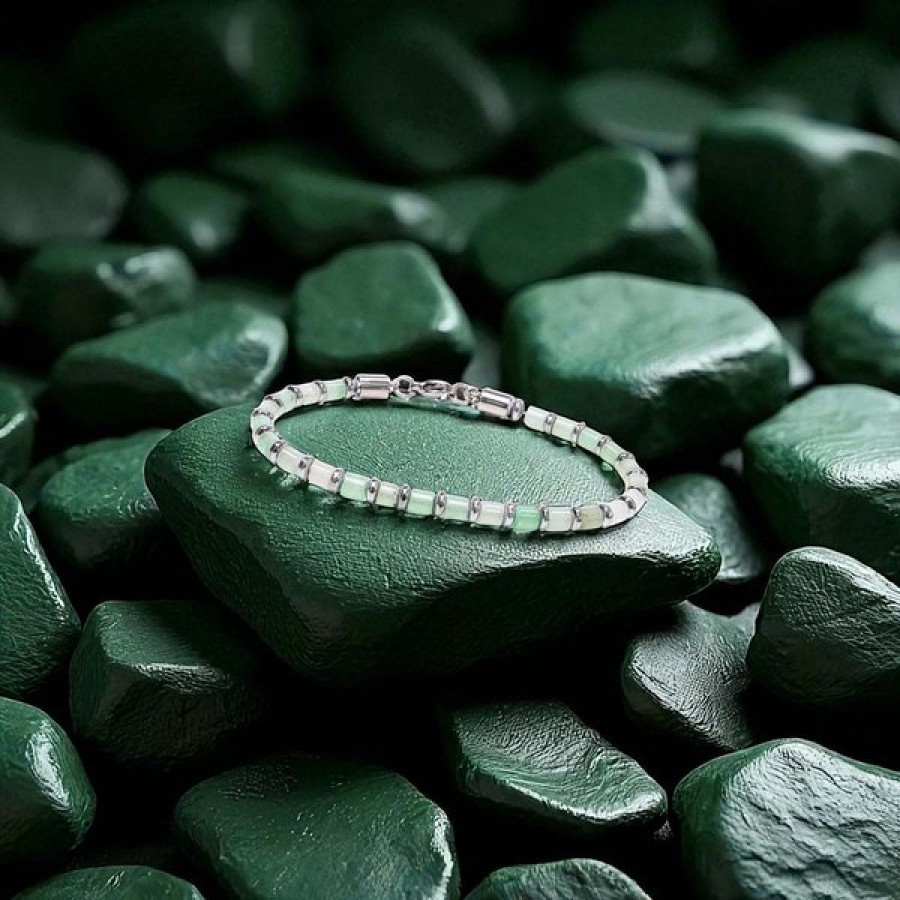 Yeşil Aventurin & Silver Hematit Taşlı Ayarlanabilir Çelik Zincir Erkek Bileklik