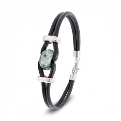 Yeşil Jasper Doğal Taşlı Deri Ve Çelik Bileklik