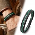 Yeşil Akik Doğaltaş Ve Siyah Çoklu Deri Bileklik