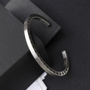 Yılıdız Desenli Cuf Çelik Bileklik