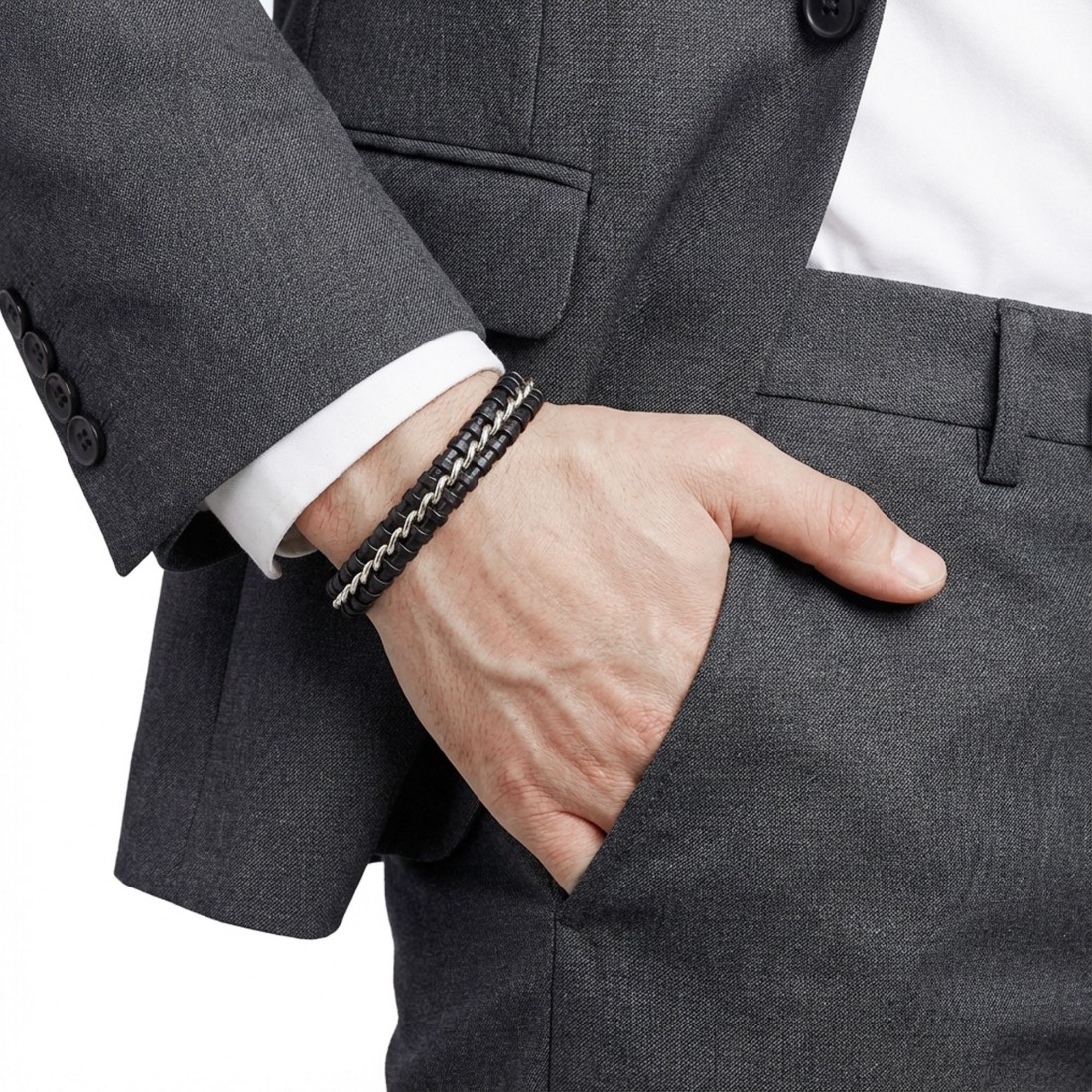 Zincir Model Çelik Ve Deri Bileklik