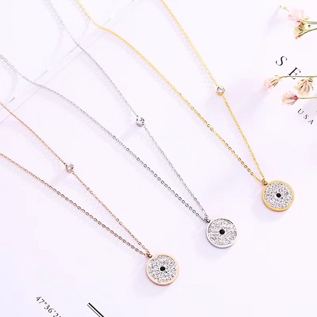 Toptan Zirkon Daş Bezeli Bayan Çelik Kolye Fiyatları