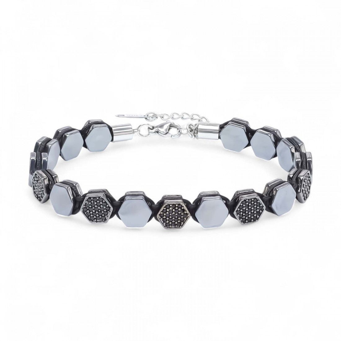 Zirkon Taşlı Ayarlanabilir Hematit Çelik Bileklik