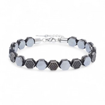 Zirkon Taşlı Ayarlanabilir Hematit Çelik Bileklik